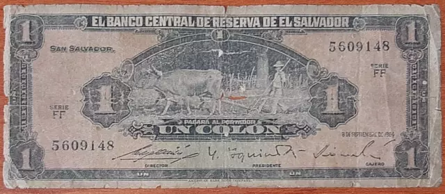 El Salvador 1 Colon Serie Ff 1964 #5609148 Bueyes Y Arado Design