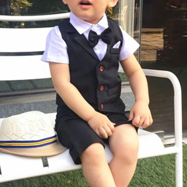 Baby Jungen Gentleman Outfit Anzug Festliche  T-Shirt mit Fliege Weste Shorts