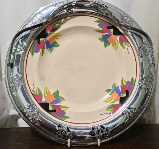 1930s Art Deco Chrome Leigh Potters Paris Pattern for Farberware Serving Plate