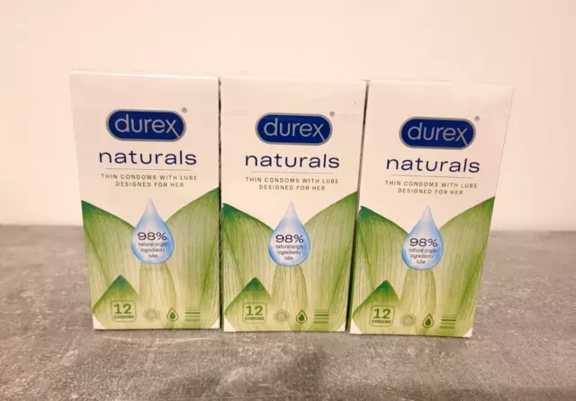 Durex Naturals Thin Condoms 3 Packs of 12 EXP 10/2025