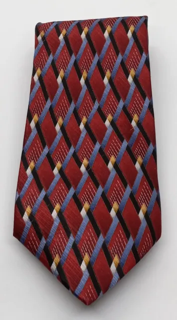 Joseph Jos A Bank Men's Tie Red Blue Gold Geometric Silk Necktie L: 60" W: 3.75"