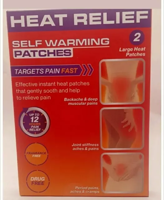 Heat Relief  Self Warming Patches 2 Large Heat Patches uk seller free post