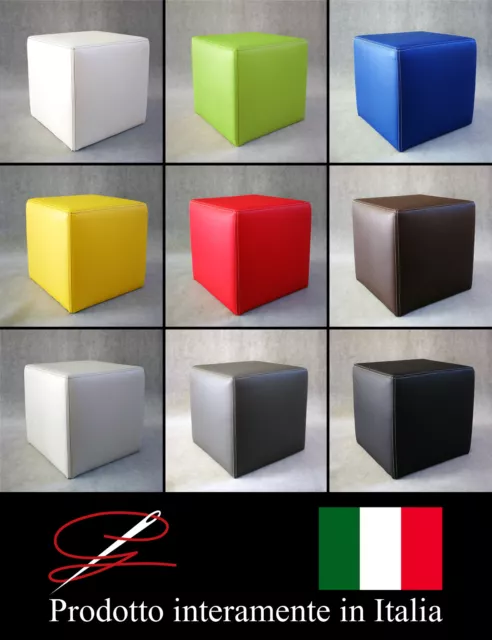 Pouf Pouff Puff Cubo Doppia Cucitura Eco-Pelle Poggiapiedi Design Made In Italy