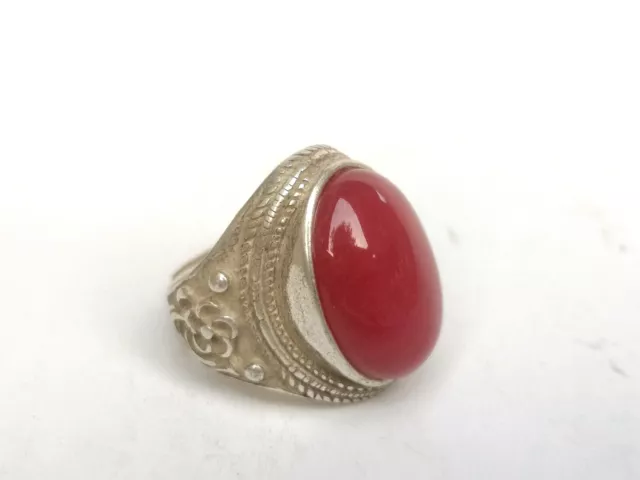 Collection Old China Tibet Silver Handmade Inlay Jade Ring Superb Ornament Gift