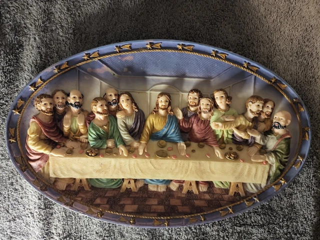 VINTAGE THE LAST SUPPER Carved Wood 3D Wall Hanging Plaque Picture 15.5 ...
