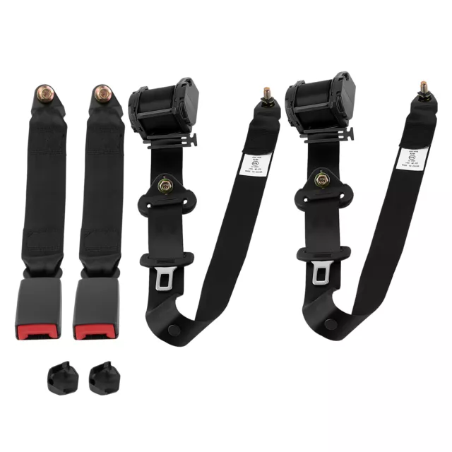 2 Sets Universal 3 Point car Safety Belt Seatbelt Retractable Black Buckle Belt