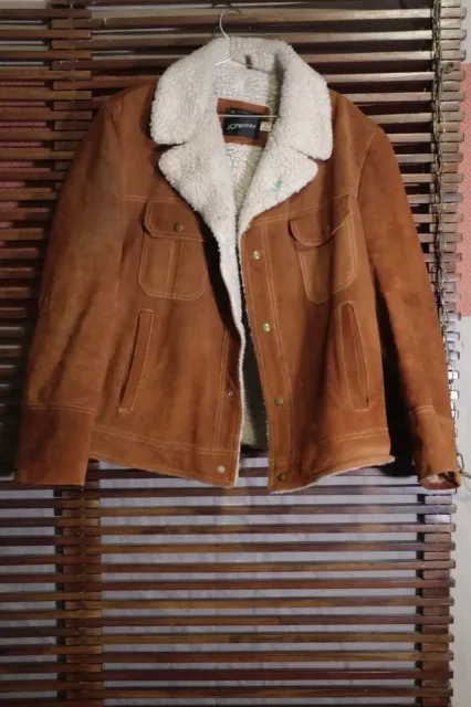 VTG JC Penney Split Cowhide Leather Coat Jacket Work Ranch Tobacco 60s