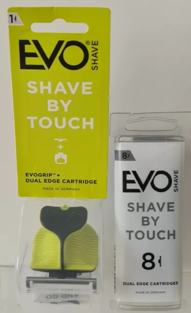 Evo Shave By Touch Dual Edge Razor Blade + 8 Cartridges Green "New"