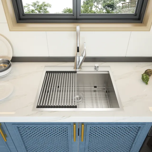 Drop In Kitchen Sink - 25x22 Topmount Workstation 18 Gauge Stainless Steel