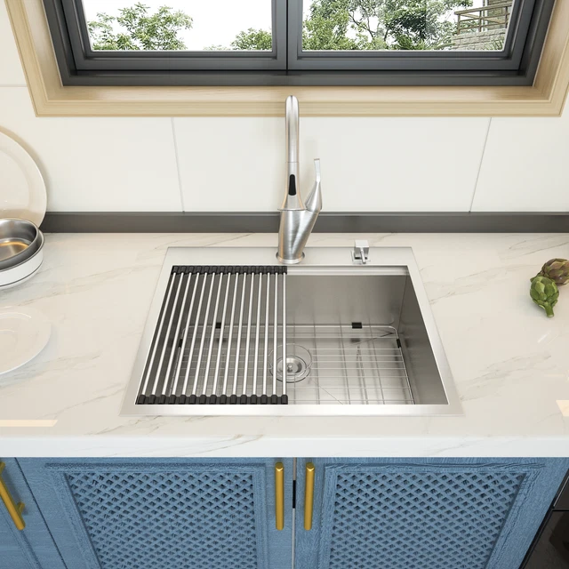 Drop In Kitchen Sink - 25x22 Topmount Workstation 18 Gauge Stainless Steel