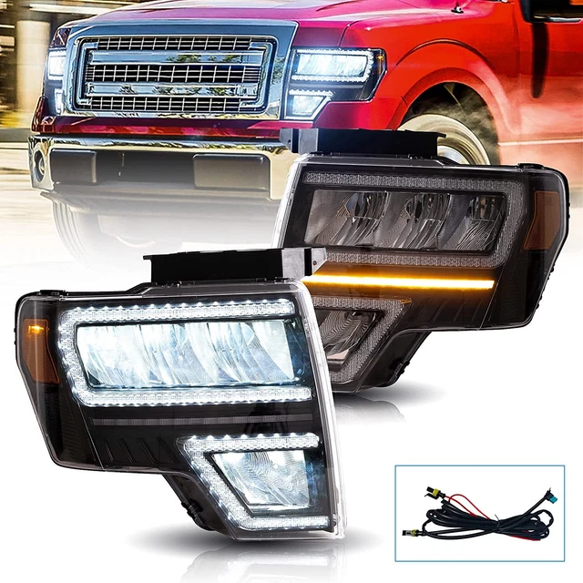 Pair LED Reflector Headlights+Sequential Turn Signal For 2009-2014 Ford F-150 US