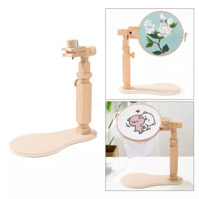 bhuuno Wooden Embroidery Hoops Adjustable Desktop Stand Cross Stitch Rack Frames