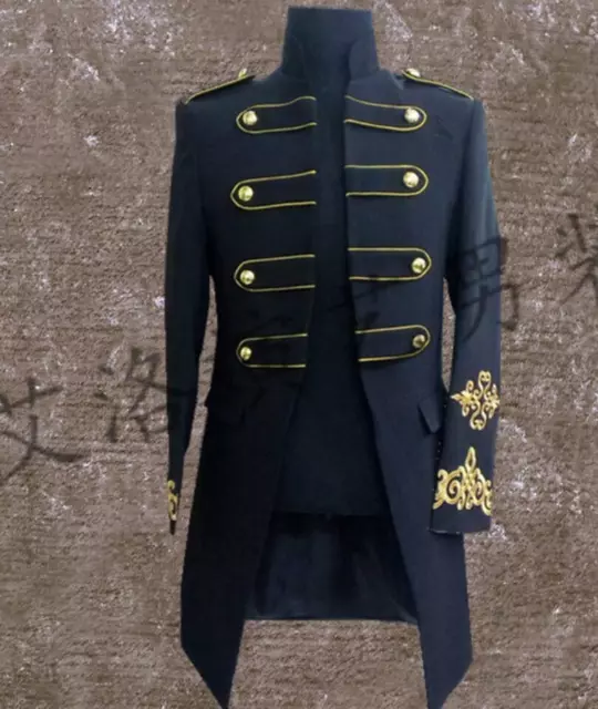 Mens Military Royal Dress Coat Blazer Jacket Gold Buttons Royal Prince Costume