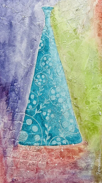 Acrylic Painting On Textured Canvas Whimsical Jar #3 10” X 20” Best Offer