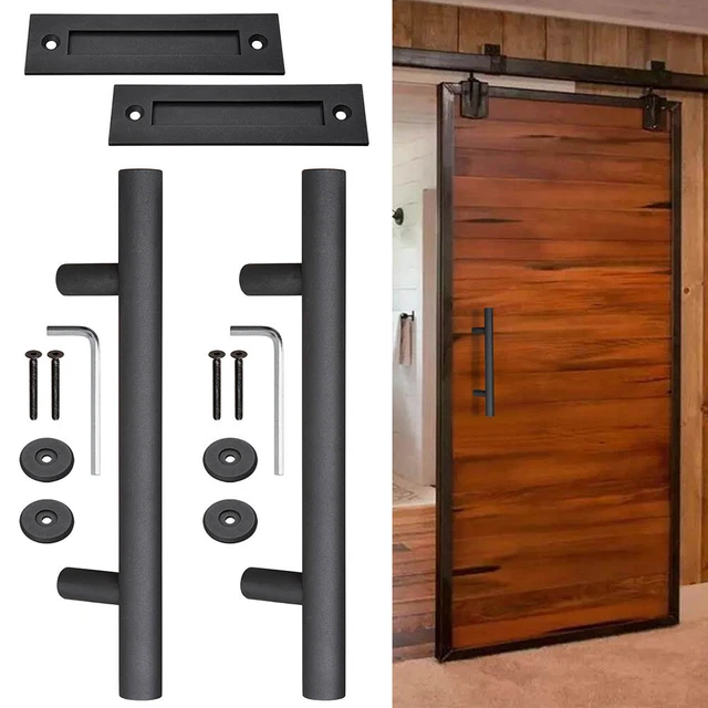 2x 12" Sliding Barn Door Pull Flush Handle Hardware Set Cast Iron Matte Black