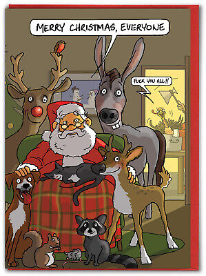Merry Christmas Everyone Rude Cartoon Card Cheeky Festive Merry Joke Humour Xmas