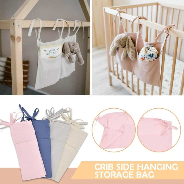 Crib Side Hanging Storage Bag, Linen 2 Pocket Organizer Toys, and For Crib G6Q8