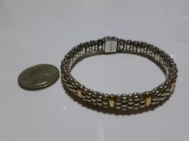 Womens Lagos Caviar Sterling Silver 18K Gold Station Bead Dot Bracelet 3