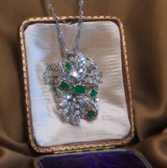 Vintage Art Deco Engagement Emerald Pendant 14K White Gold 2.6 Ct CZ Pendant