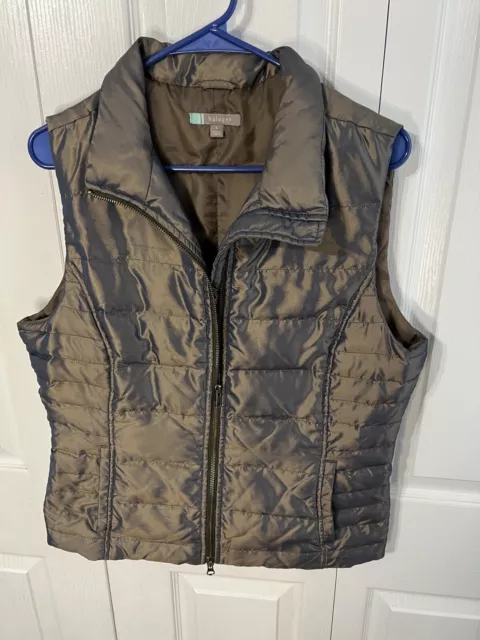 Puffer Vest halogen Large Gray Metallic Down Feather Filled Full Zip Sleeveless