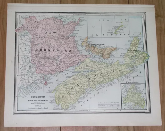 1896 Antique Map Of New Brunswick Nova Scotia Prince Edward Island Quebec Canada
