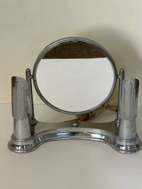 FINE ANTIQUE BEL AYRE ROARING 20s ART DECO CHROME VANITY MIRROR LAMP OLD 1930