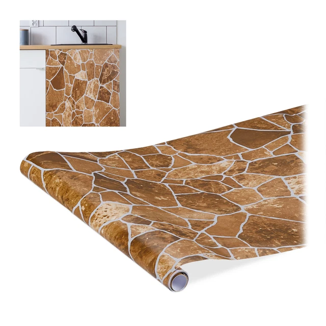 1 x Papel adhesivo muebles, Pegatina paredes, Estampado piedra marrón