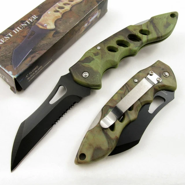 NEW POCKET KNIFE Folding Blade Black Lockback Tactical Forest Green