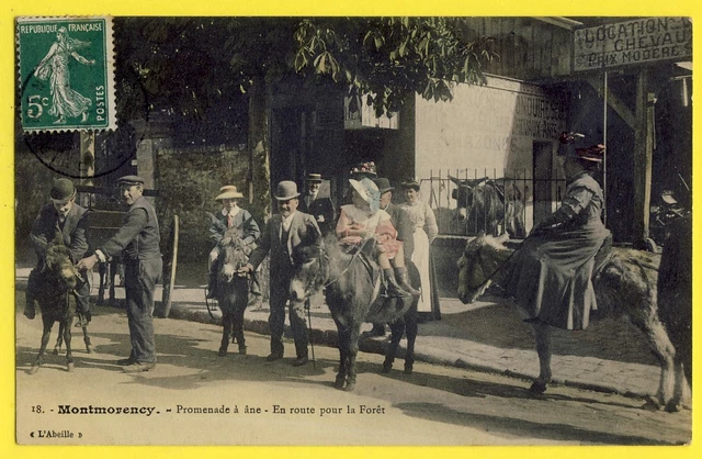 cpa LOCATION de CHEVAUX Promenade à ÂNE dans la Forêt de MONTMORENCY Val d'Oise