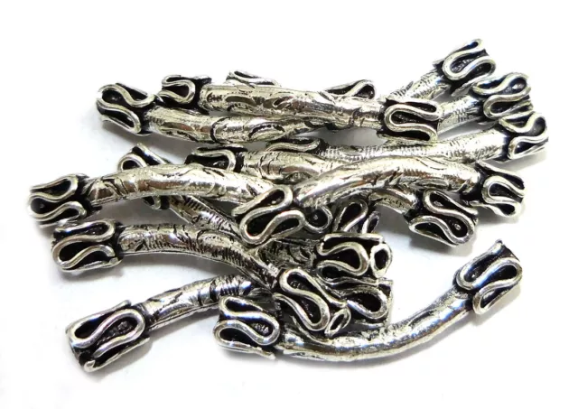 5 Pcs 28X3mm Bali Tube Bead Antique Silver Plated Jewelry Making Tube