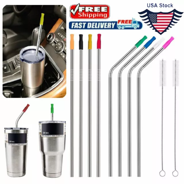 10.5" Reusable Long Stainless Steel Drinking Straws Metal for 30 Oz Yeti Tumbler