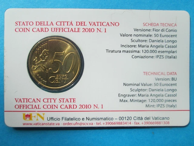 Coin Card N°1 / Euro Du Vatican Piece 50 Cent  Annee 2010 2