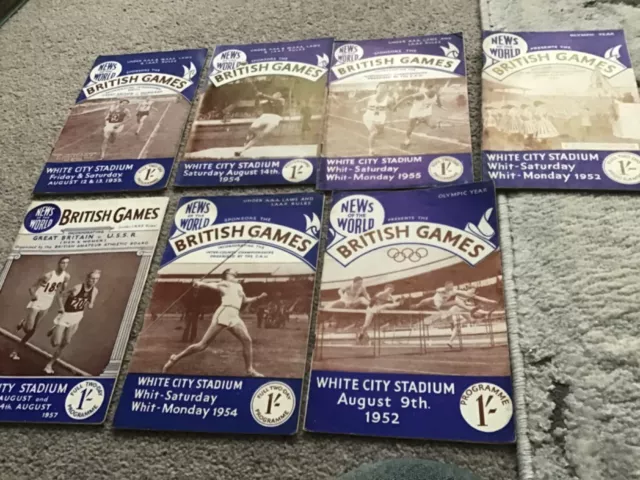 7 x British Games Athletics Programmes White City 1950, s.