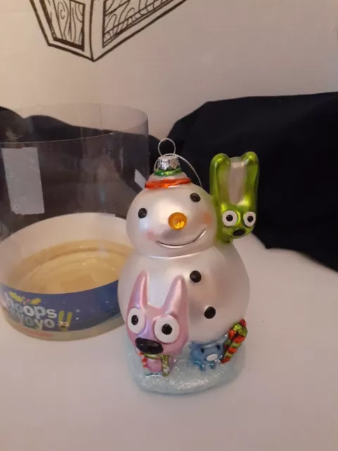 Hoops and Yoyo Snow Buddies Snowman Glitter Glass Ornament Large Size Colorful