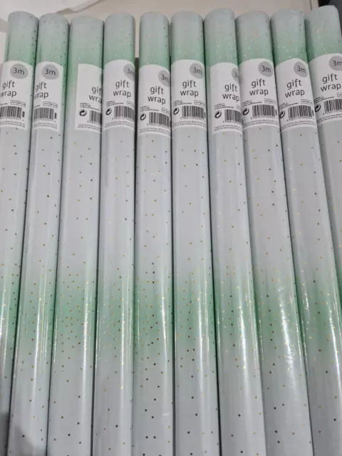 joblot of 10. 3m unusual green for both sexes wrapping paper roll christmas/