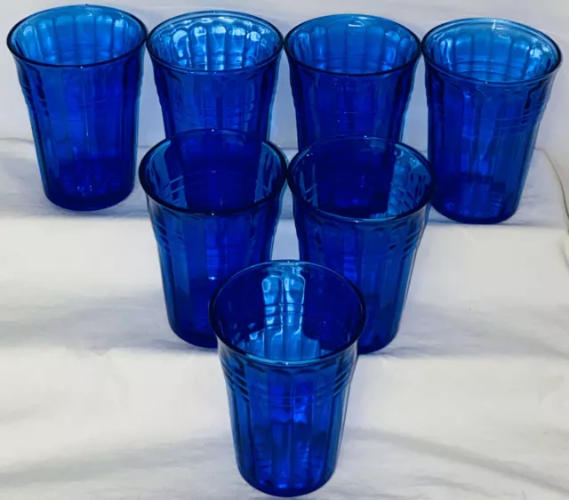 7 Hazel Atlas MODERNTONE COBALT BLUE 4" - 9 OZ WATER TUMBLERS 2