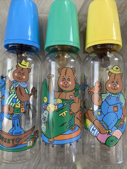 Vintage Plastic Nurser Baby Bottle 3 pack 9oz Nipple Cap Ring 1997 New In Box