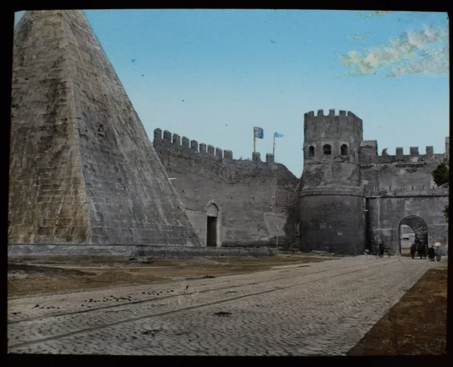 ANTIQUE Magic Lantern Slide GATE OF ST PAUL ROME C1890 VICTORIAN PHOTO ITALY