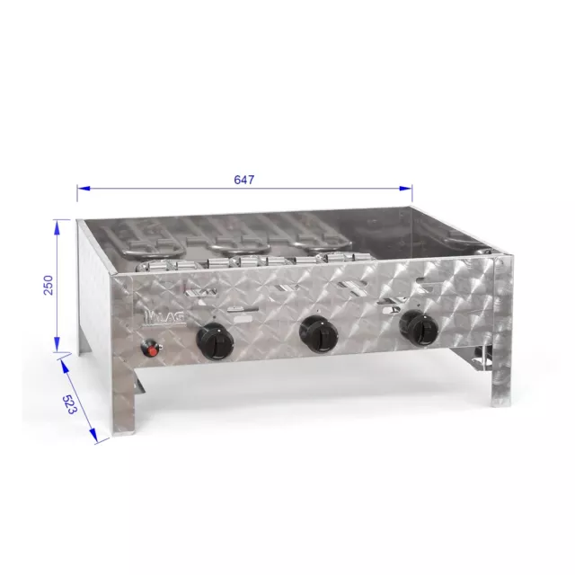 Edelstahl-Brenner 3-flammig 11kW Gasgrill-Bräter-Kombi Grill Gastro Neu K3 2