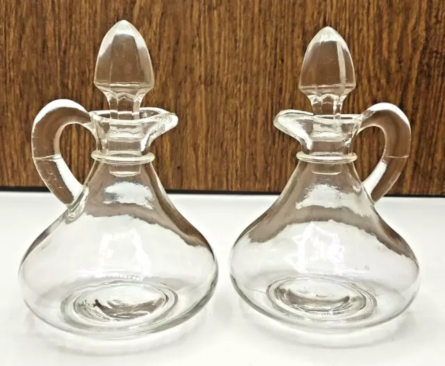 2 Vintage Clear Glass Anchor Hocking Olive Oil and Vinegar Cruets With Stoppers