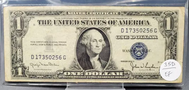 1935 D $1 Silver Certificate US Bill Note Choice EF BLUE SEAL Wide Margine XF