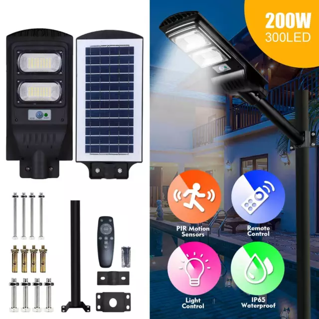 Solar Street Light Commercial Motion Sensor Dusk-to-Dawn Large Road Lamp+Remote