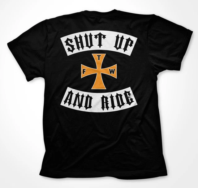 Shut Up and Ride Backprint Cross Chopper Motorcycle Ride Bike New Mens T-shirt