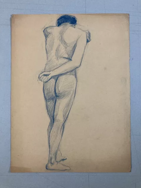 Beau Dessin Nu Ancien Crayon Sur Papier Homme Garçon Erotique Nu 1910 Art Déco 2