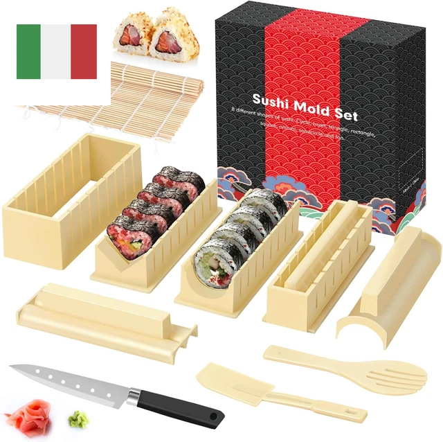 Kit Sushi Maker Set 12 Pezzi per Sushi Maker per Principianti, 8 Forme per Sushi