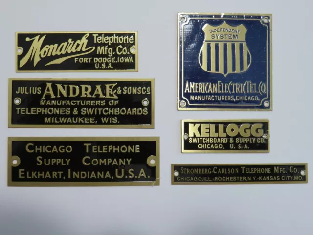 ANTIQUE TELEPHONE NAMEPLATE Kellogg,Chicago T, Julius Andrae,Monarch +  Others $9.99 - PicClick