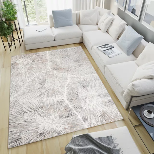 Teppich Kurzflor Beige Grau Creme Abstrakt Modern Wohnzimmer Schlafzimmer