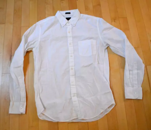 J Crew L/S Button Front White Seersucker M Slim