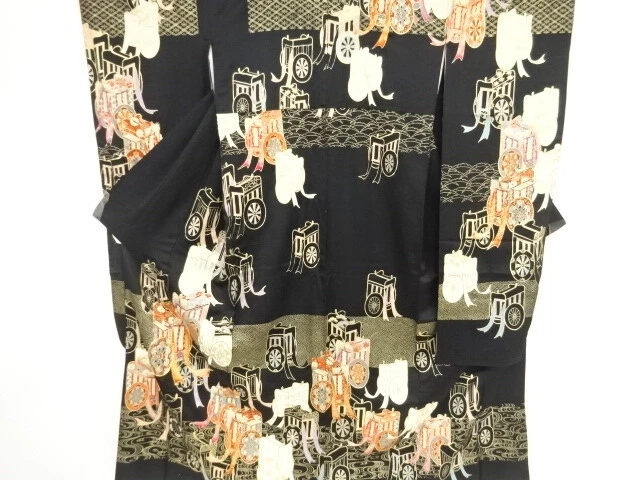 03187# Japanese Kimono / Antique Furisode / Embroidery / Flower & Classical