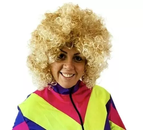 Ladies Blonde Curly Wig Perm Boogie Disco 80s Fancy Dress Costume Accessory